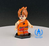 Miniature with orange outfit on a gray surface with 'Calypso Customs' logo.