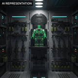 Transparent Green Spartan Armor Wall Display Scaled AI Representation